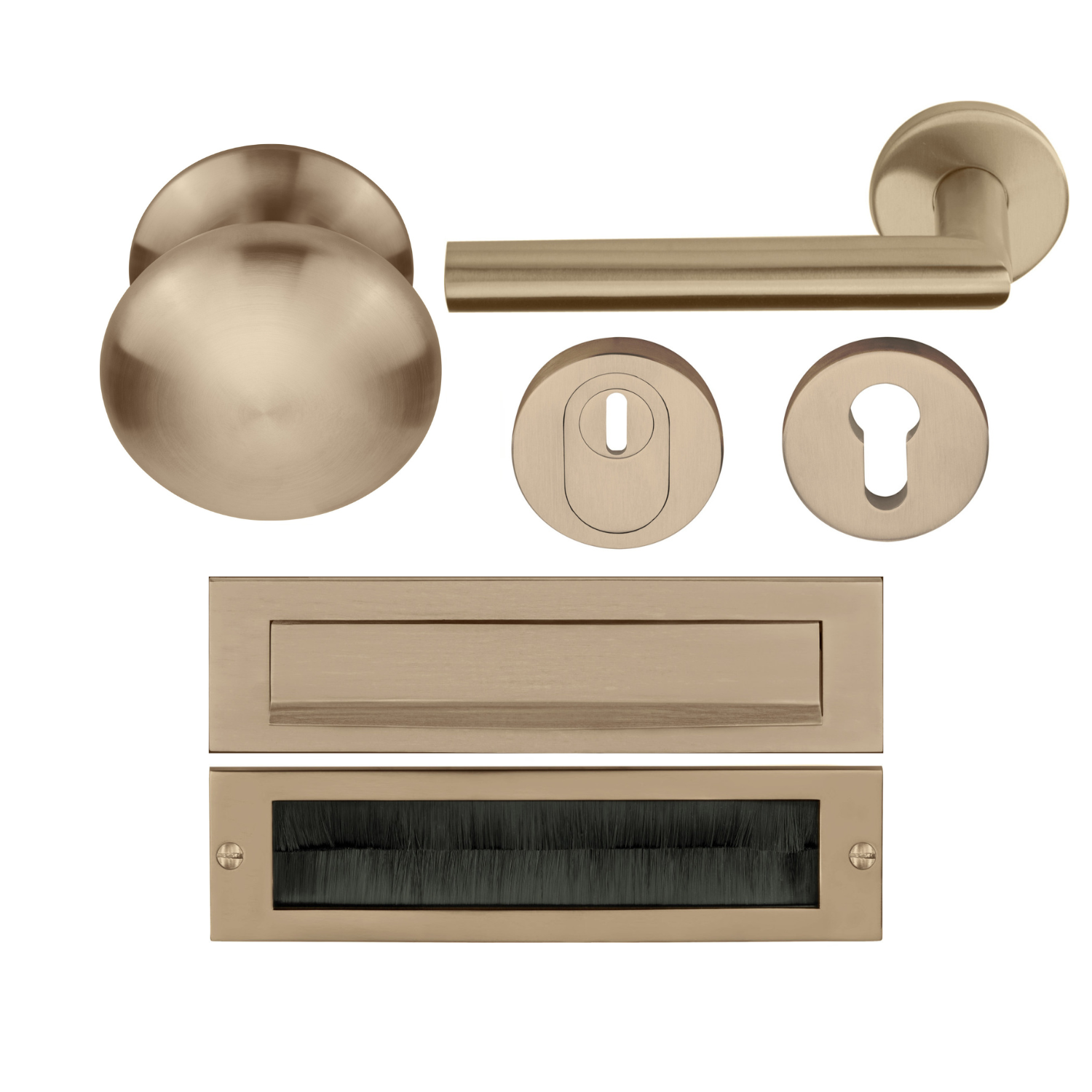 Formani | Complete Voordeurset | knop/kruk | Licht Brons PVD LB2-19 | SKG3 - Deurbeslag-expert