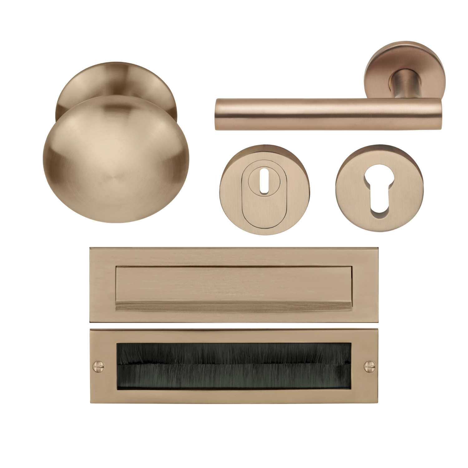 Formani | Complete Voordeurset | knop/kruk | Licht Brons PVD LB18H | SKG3 - Deurbeslag-expert
