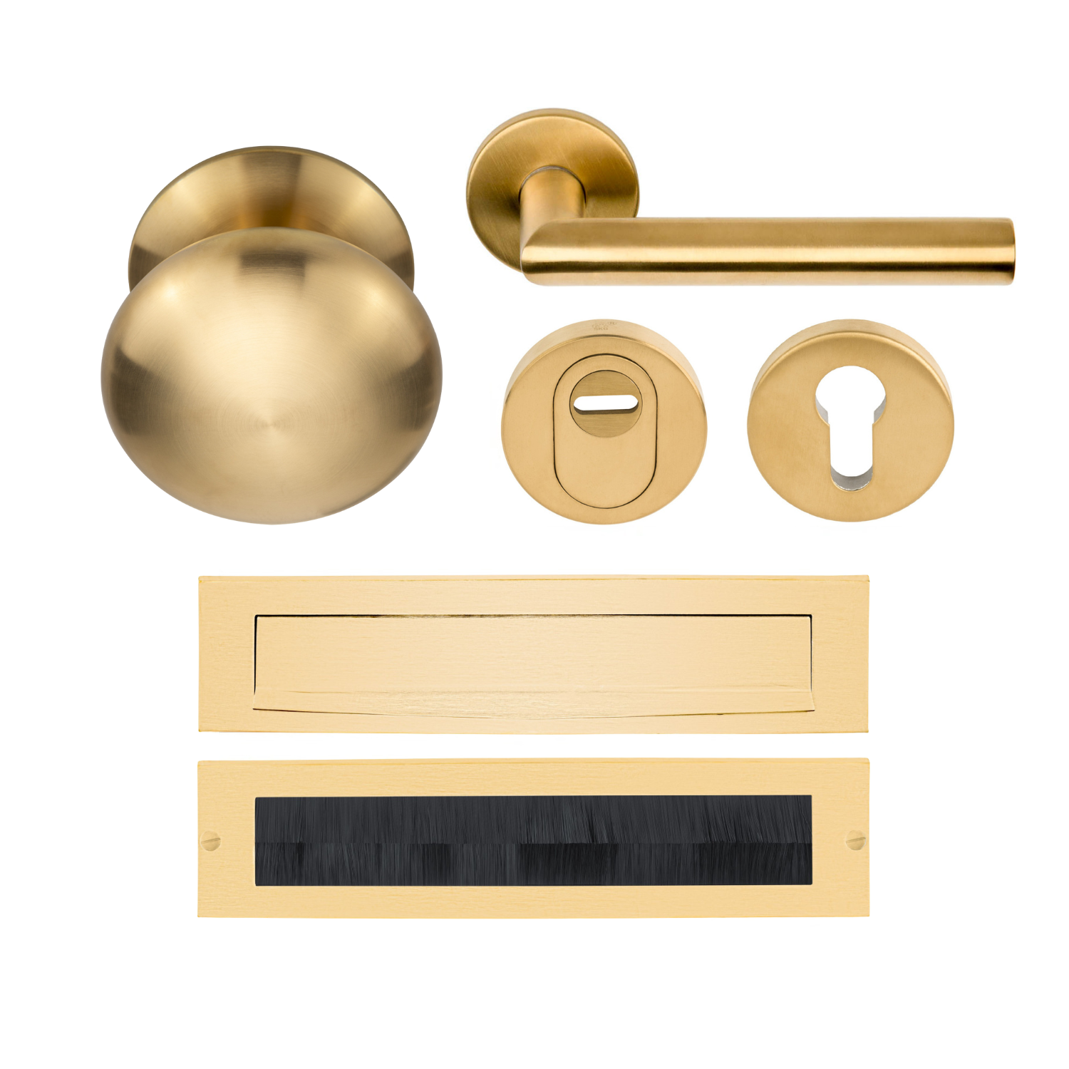 Formani | Complete Voordeurset | knop/kruk | Mat Goud PVD LB2-19 | SKG3 - Deurbeslag-expert