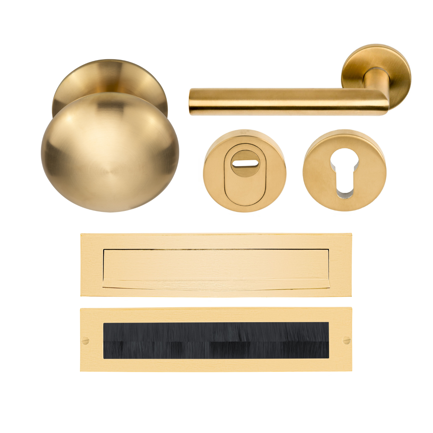 Formani | Complete Voordeurset | knop/kruk | Mat Goud PVD LB2-19 | SKG3 - Deurbeslag-expert