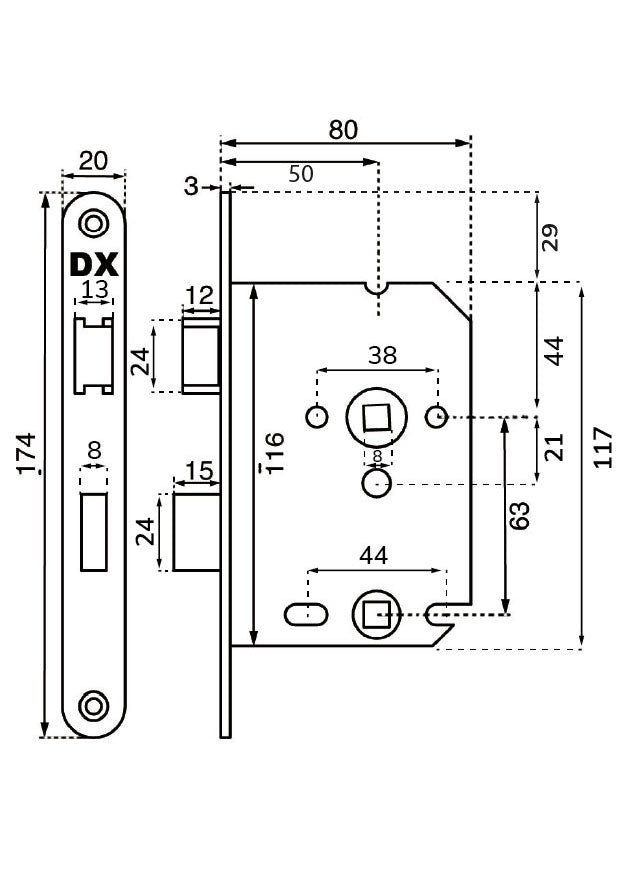 Dulimex WC-badkamerslot technische tekening