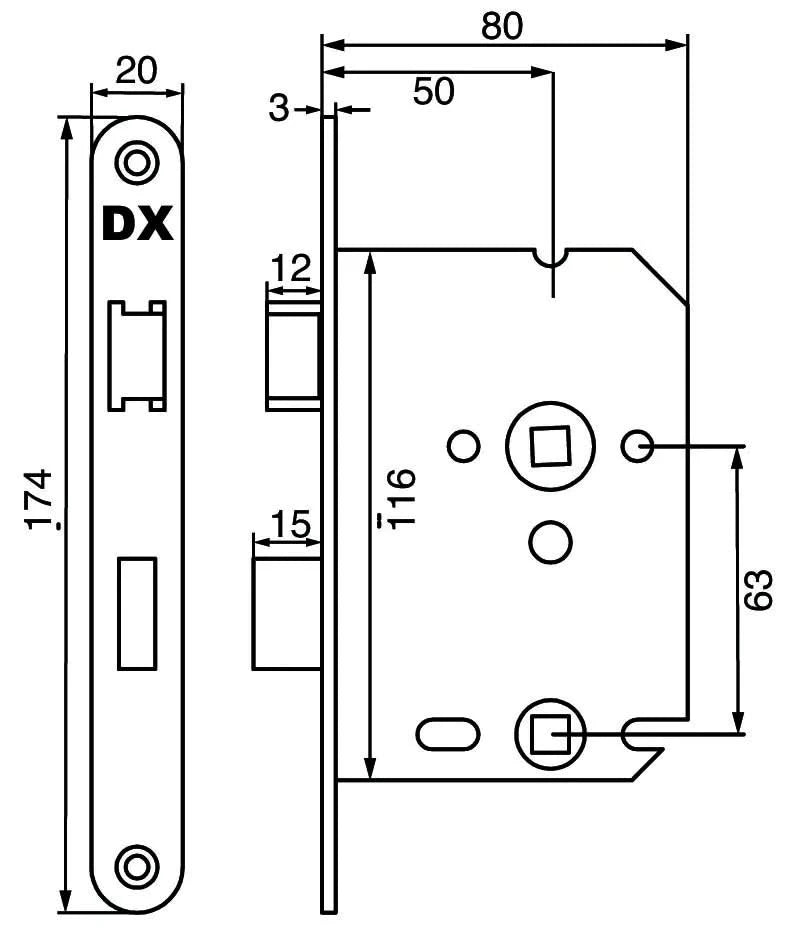 DX lijntekening WC-badkamerslot