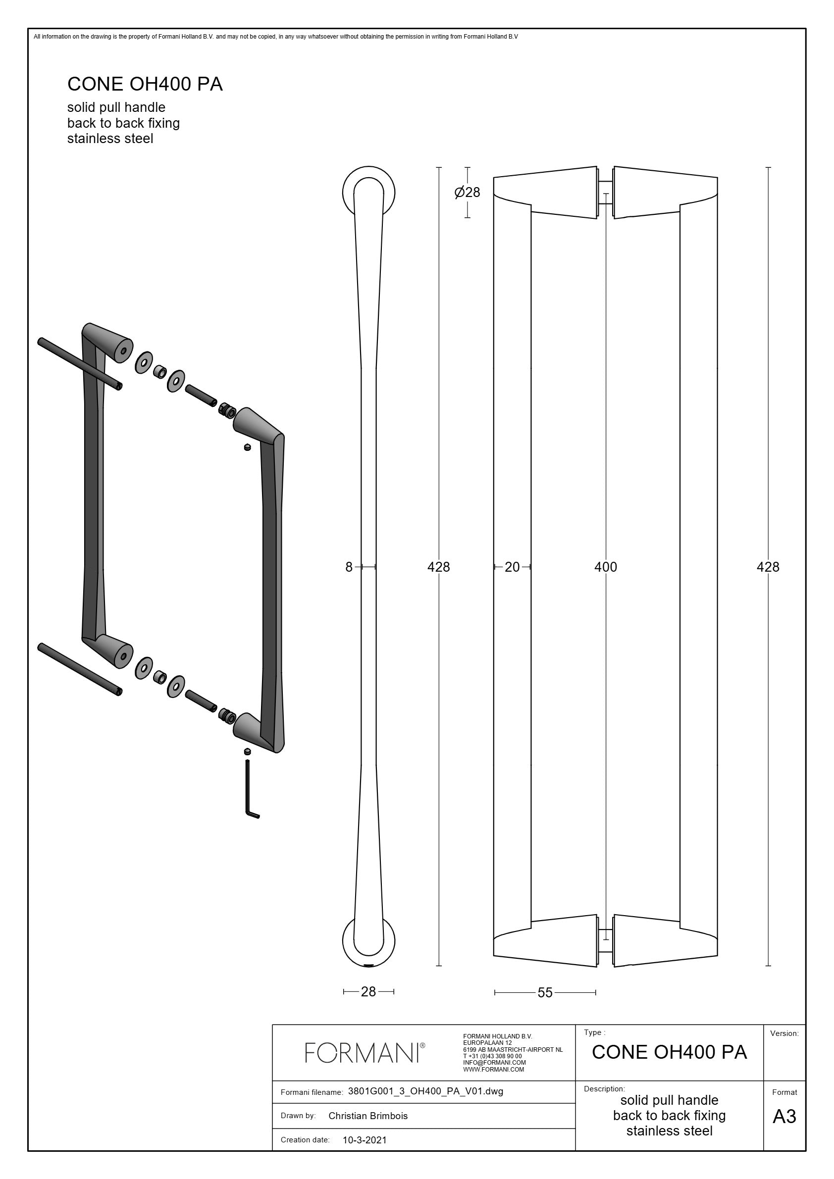 Formani | OH400PA | Set grepen | PVD mat zwart - Deurbeslag-expert
