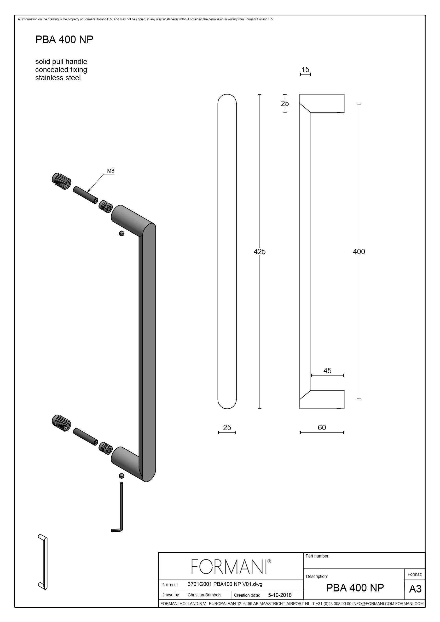 Formani | PBA400 NP | Deurgreep | PVD mat zwart - Deurbeslag-expert