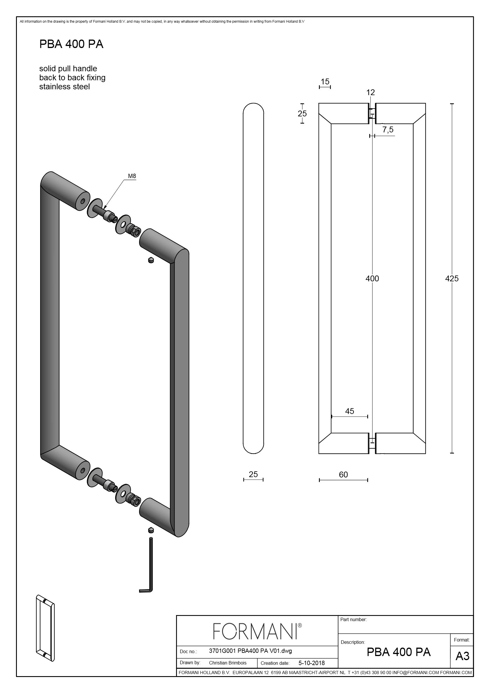 Formani | PBA400 PA | Deurgreep | PVD mat zwart - Deurbeslag-expert