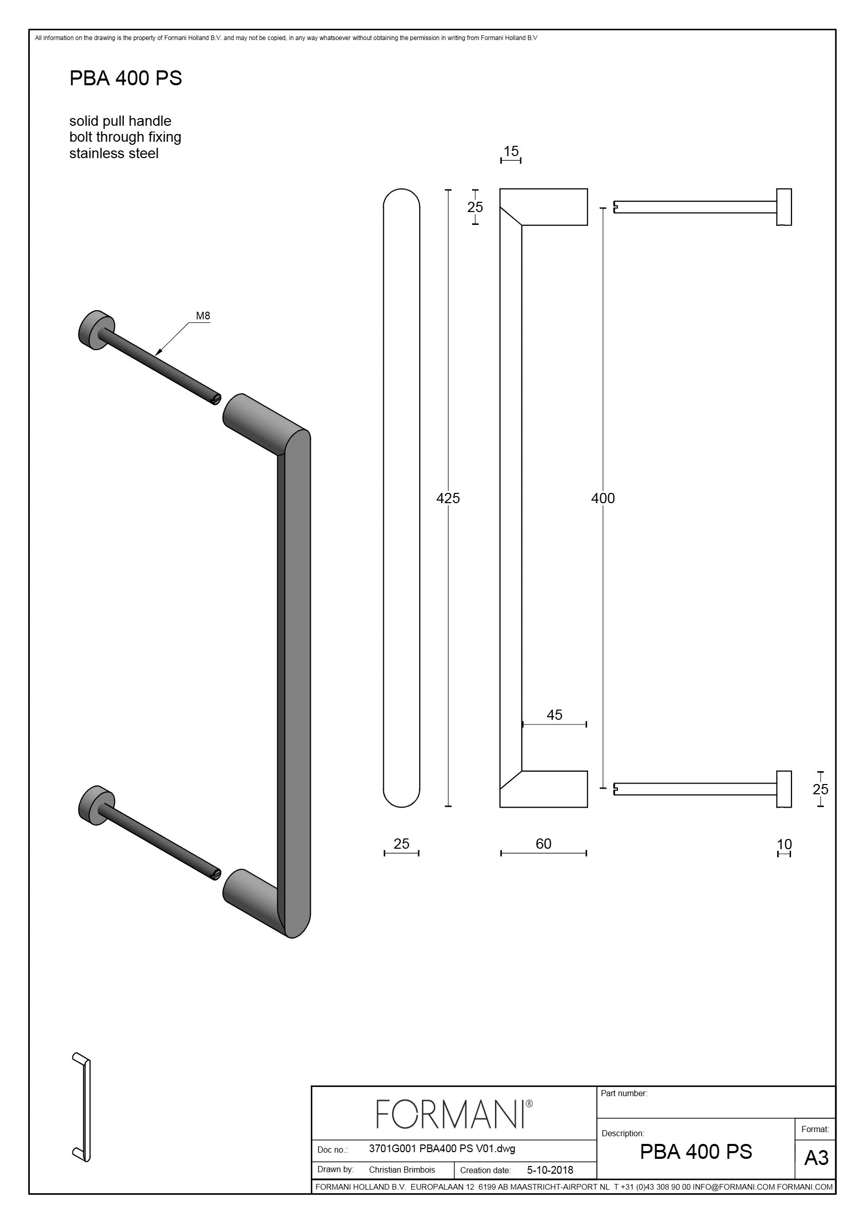 Formani | PBA400 PS | Deurgreep | PVD mat zwart - Deurbeslag-expert