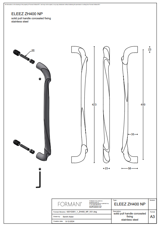 Formani | ZH400 NP | Deurgreep | mat roestvast staal
