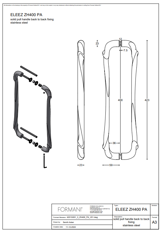 Formani | ZH400 PA | Deurgreep | PVD mat goud