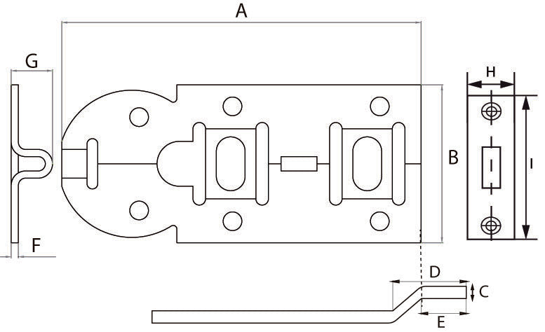 DX rolschuif met bocht 160 mm verzinkt, maattekening met afmetingen
