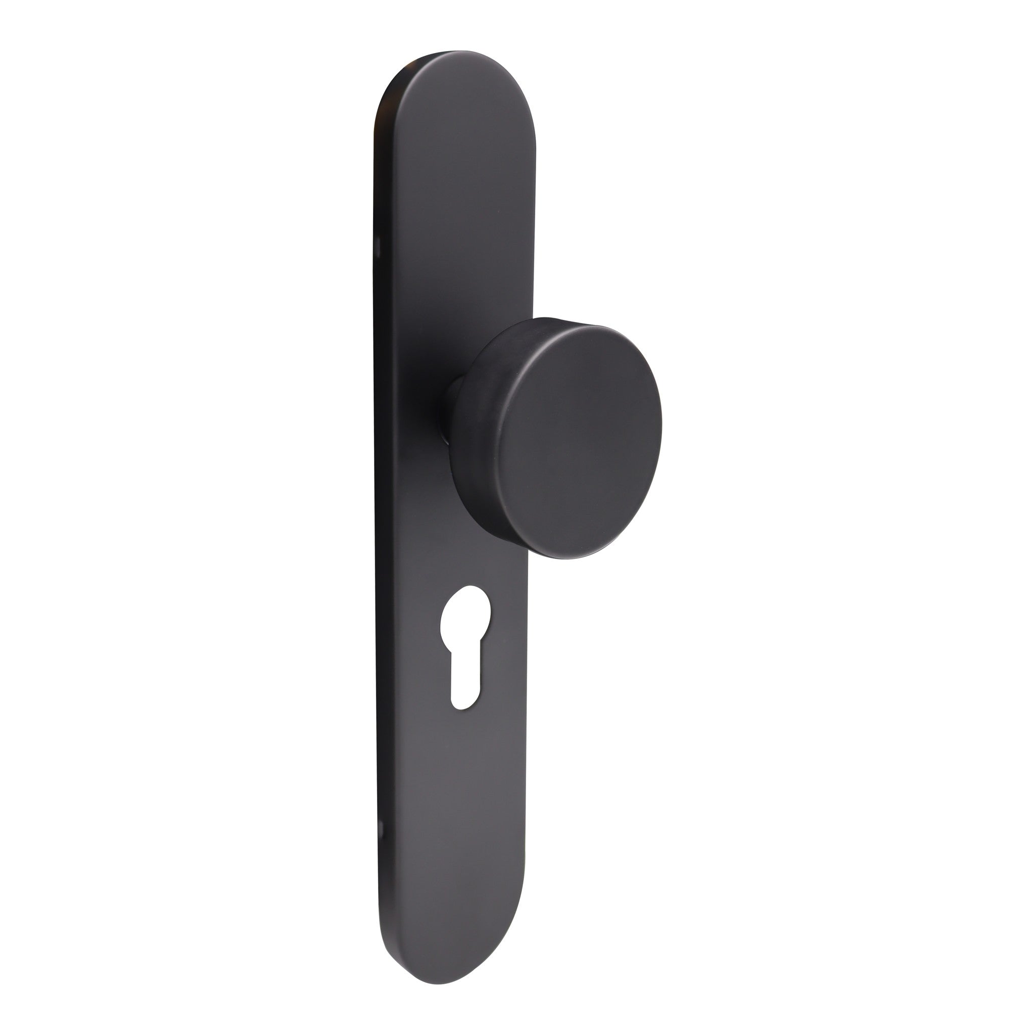 Griff Meister deurknop op ovaal schild 245x45x10mm - mat zwart - profielcilinder PC55