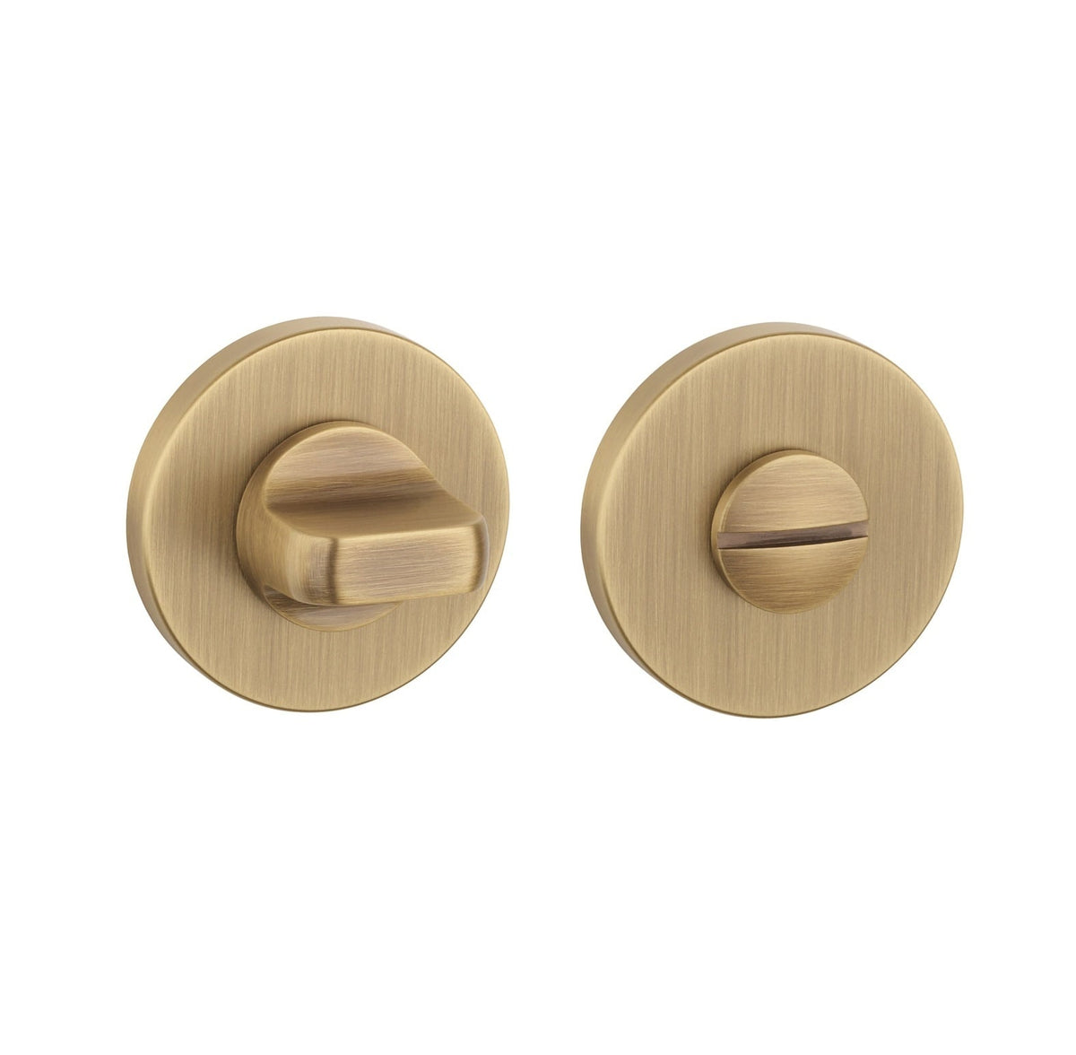 Aprile premium WC-garnituur rond Ø52x7 mm antiek messing - vooraanzicht rozet met WC-knop