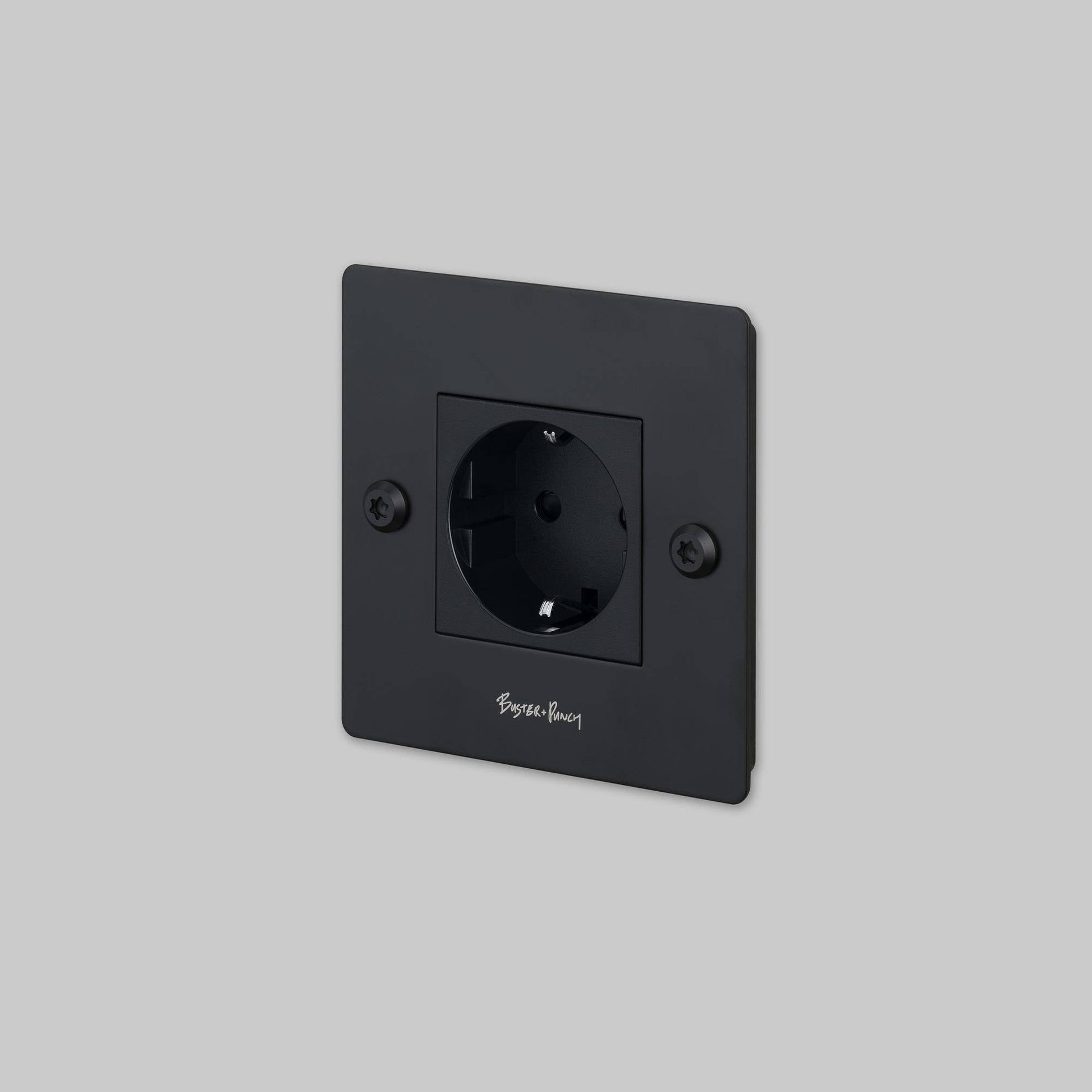 Buster + Punch | Stopcontact 1-voudig Schuko (linear, met logo) | Zwart