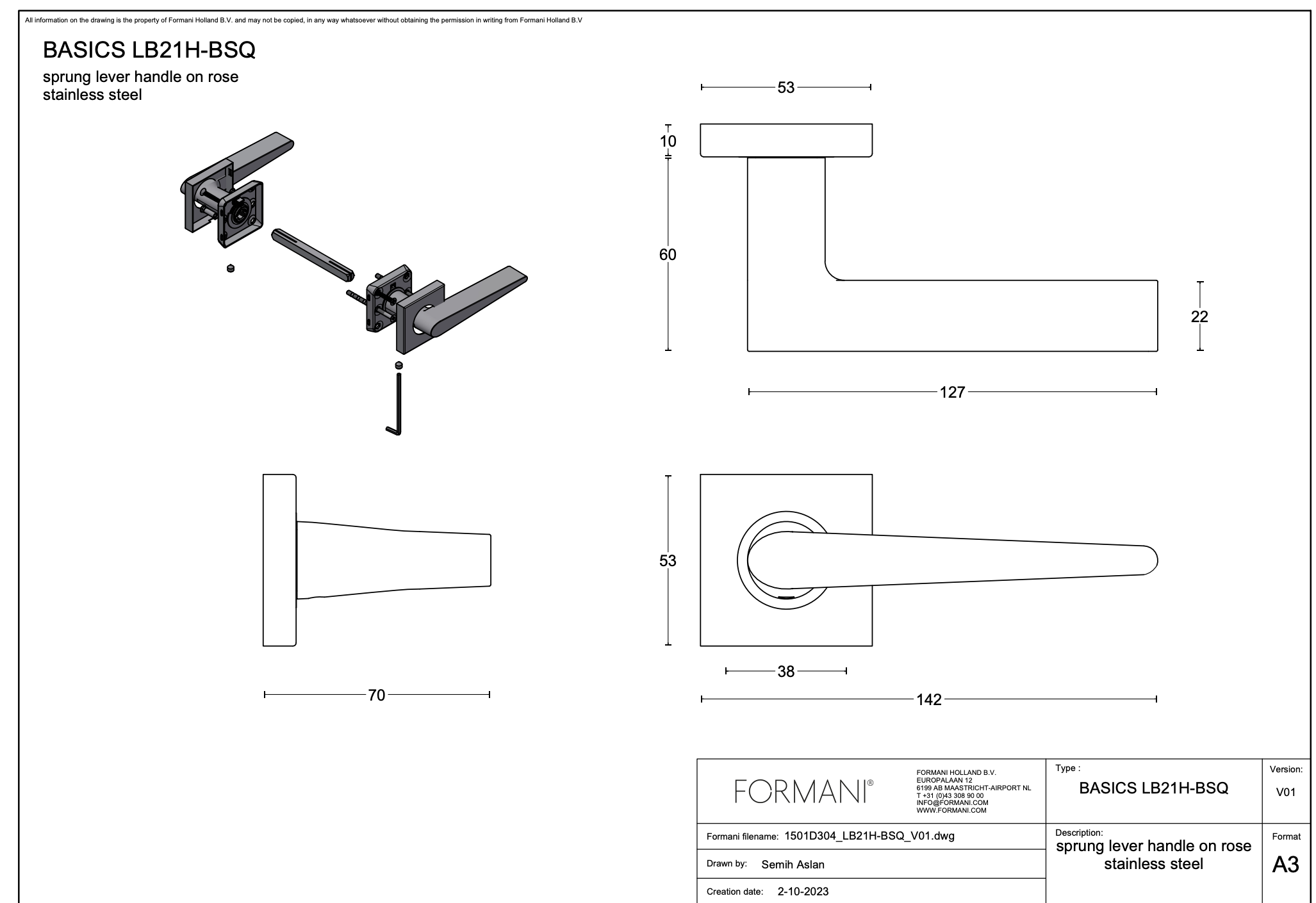 Formani | Deurkruk BASIC LB21G/BSQ | vierkant rozet | Brons