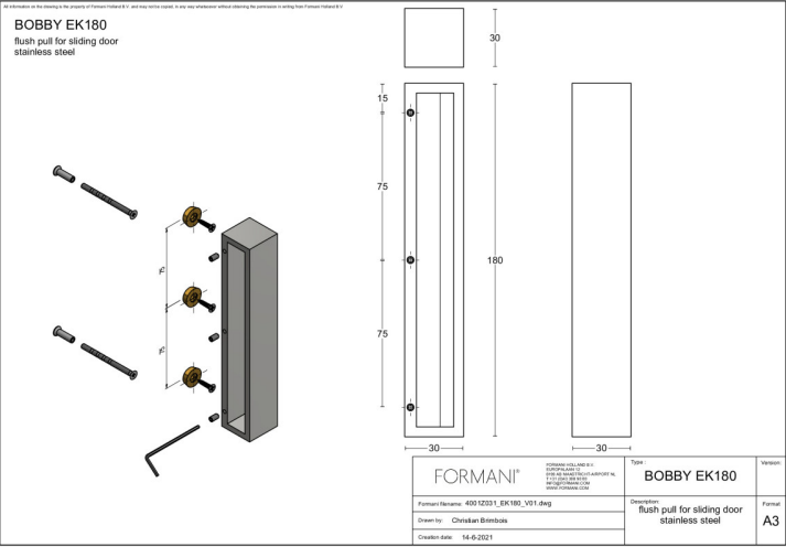 Formani_Schuifdeurkommen_EK180_70mm_Mat_Roestvast_Staal
