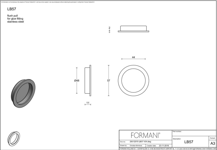 Formani | Schuifdeurkommen | LB57 | 57mm | Pvd Mat Zwart