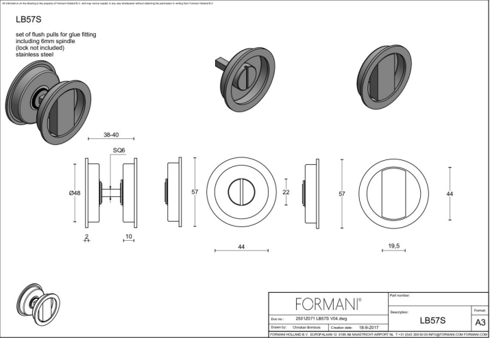 Formani | Schuifdeurkommen | LB57S | 57mm | Pvd Mat Goud