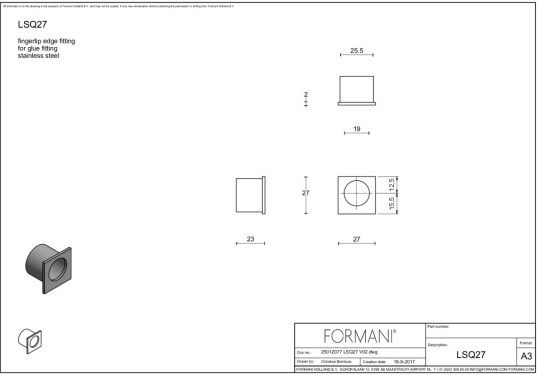 Formani | Schuifdeurkommen | LSQ27 | 27mm | Gepolijst Roestvast Staal