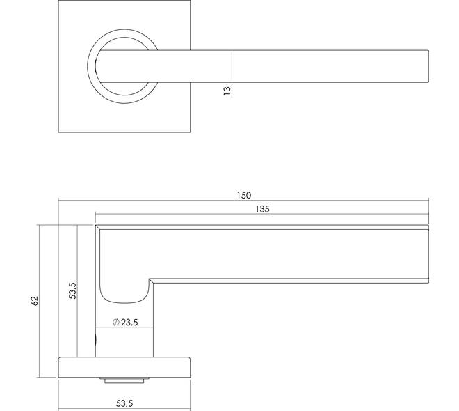 Intersteel Deurkruk Hoek 90° plat op vierkant rozet rvs geborsteld