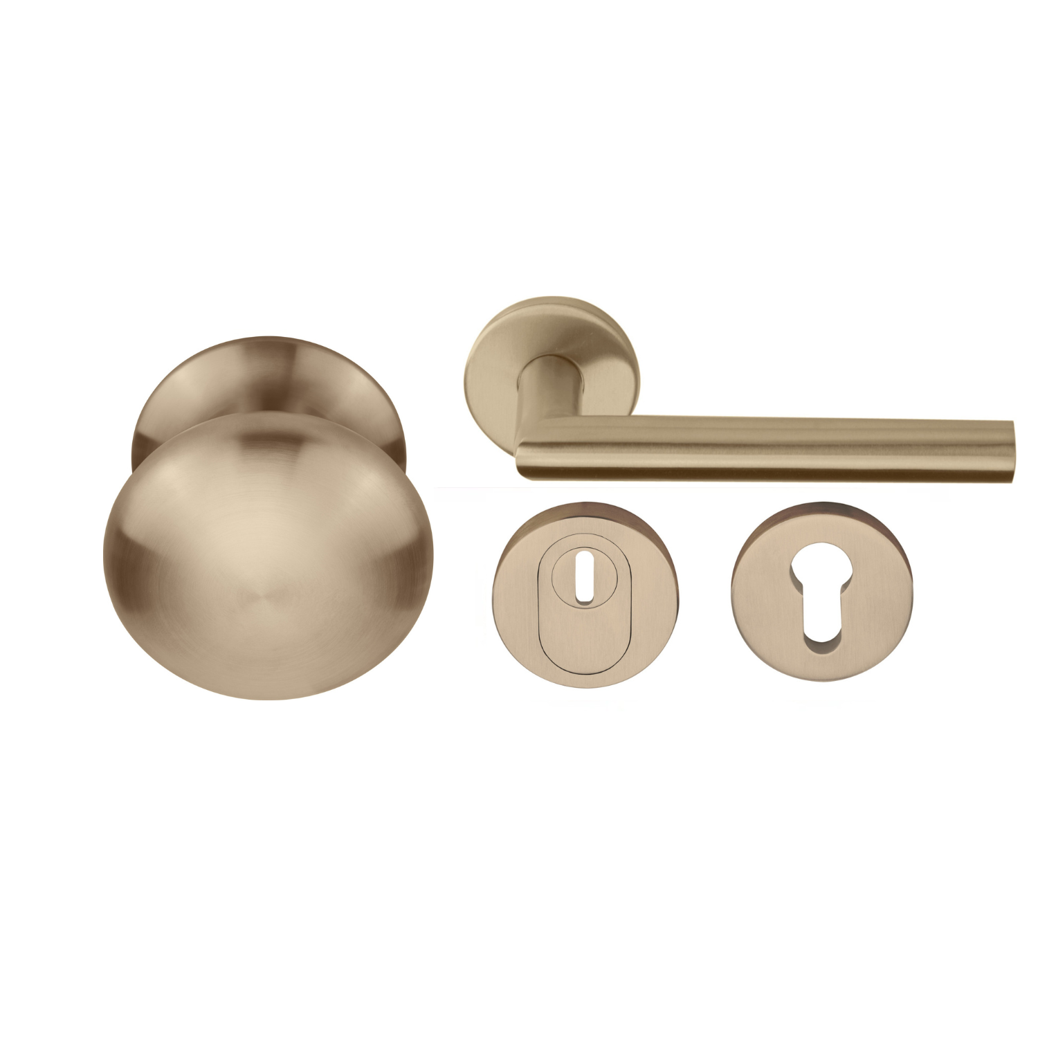 Formani | Voordeurset | knop/kruk | Licht Brons PVD | SKG3 - Deurbeslag-expert