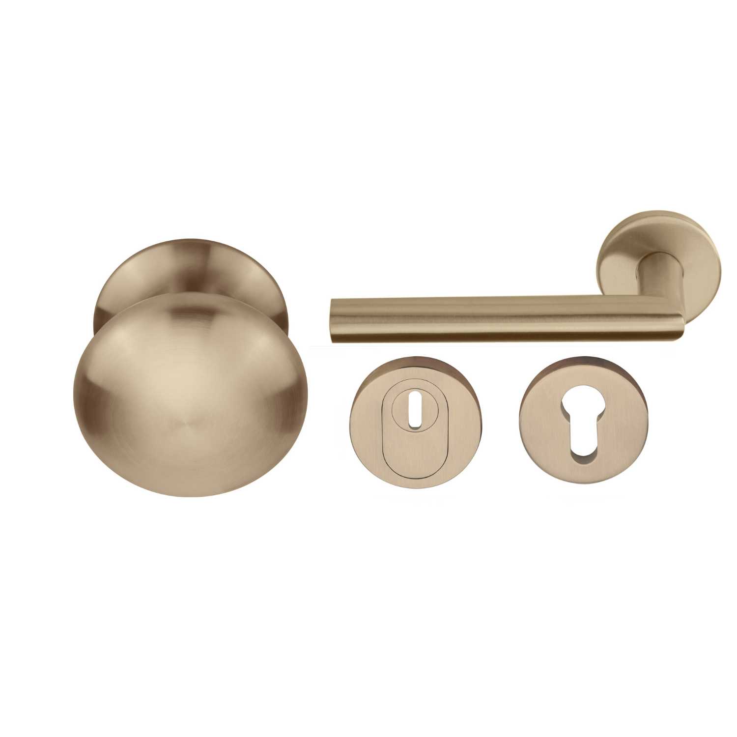 Formani | Voordeurset | knop/kruk | Licht Brons PVD | SKG3 - Deurbeslag-expert