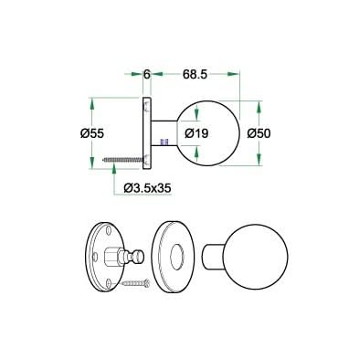 Artitec Mi Satori Voordeurknop ENTRO rvs mat ø50mm op rozet - Deurbeslag-expert