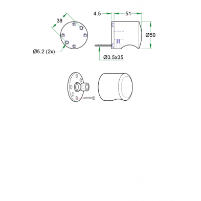 Artitec Mi Satori Voordeurknop STAR rvs mat ø50 mm op rozet