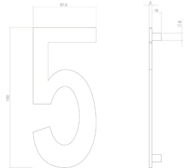 Intersteel Huisnummer 5 150mm PVD Messing Getrommeld - Deurbeslag-expert