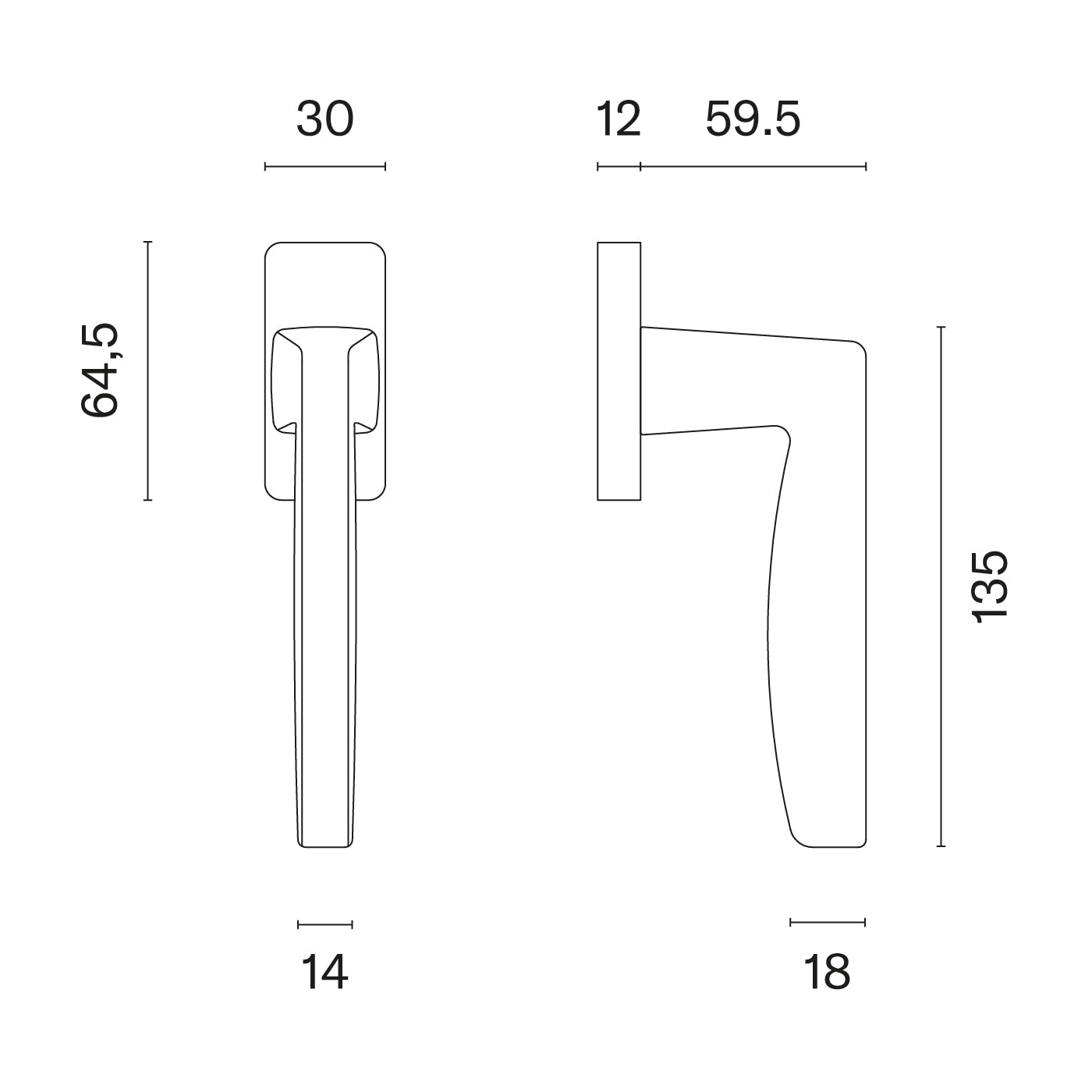 Technische tekening Aprile Erba raamkruk