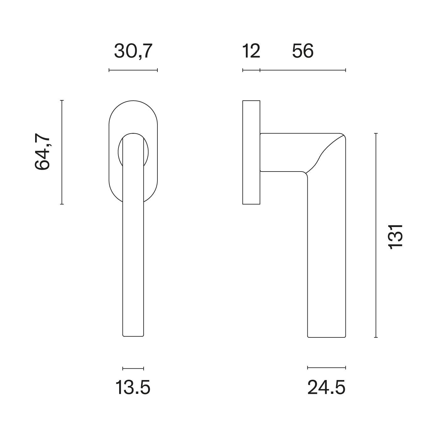 Technische tekening Aprile Kalmia raamkruk