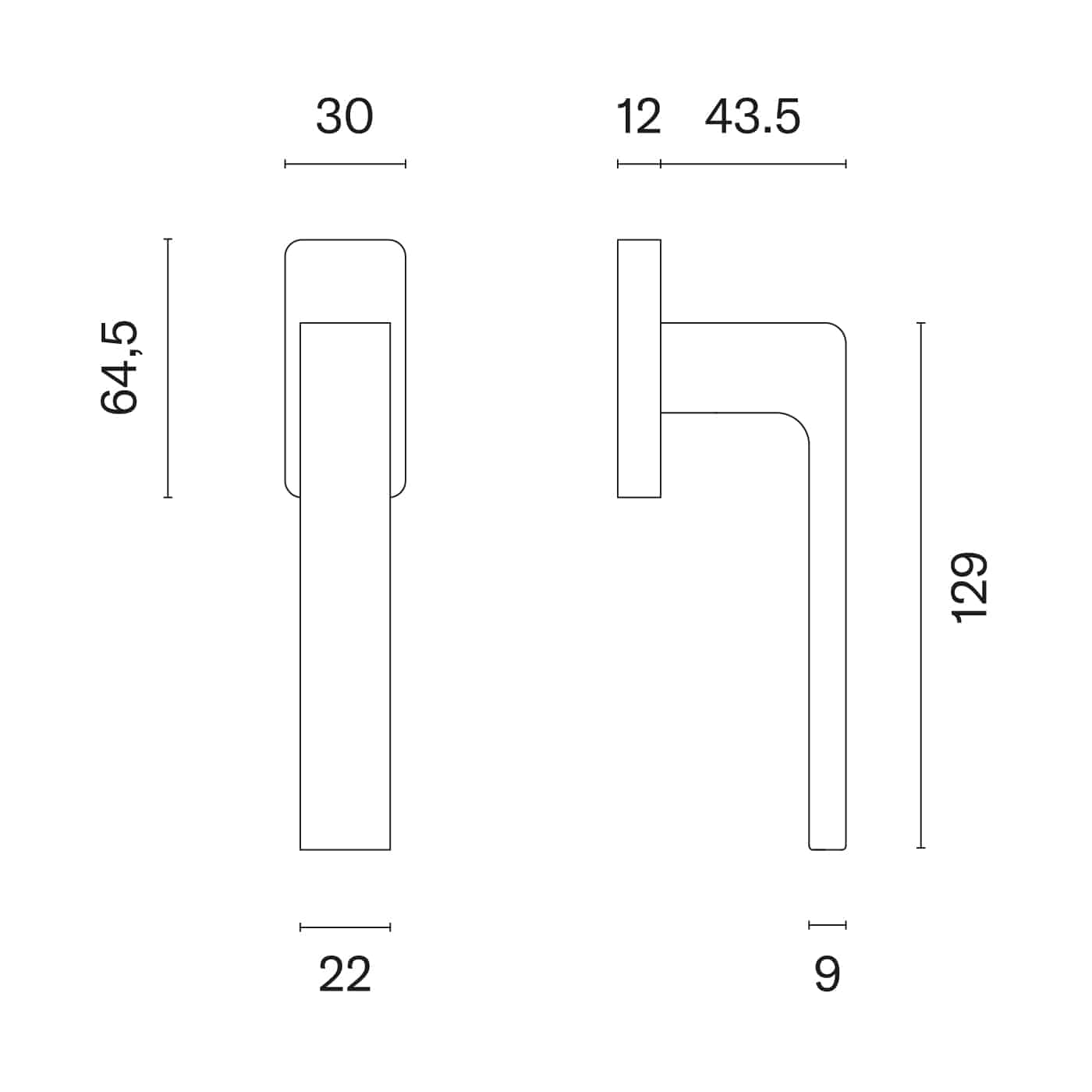 Technische tekening Aprile Sulla raamkruk