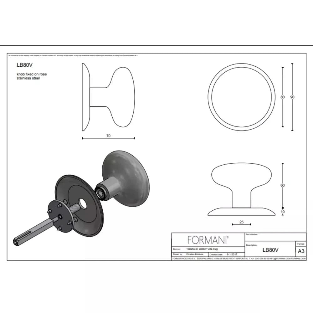 Formani | Voordeurknop LB80V Vast op Rozet | Mat zwart