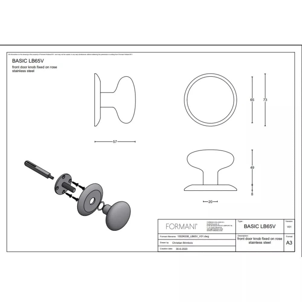 Formani | Voordeurknop LB65V Vast op Rozet | Mat zwart