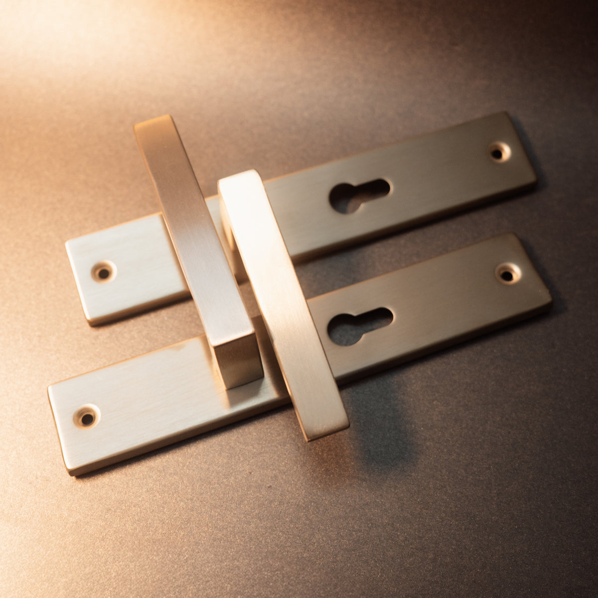 Griff Meister Deurkruk Fortis Champagne PVD Op schild PC55 – sfeerfoto in interieur