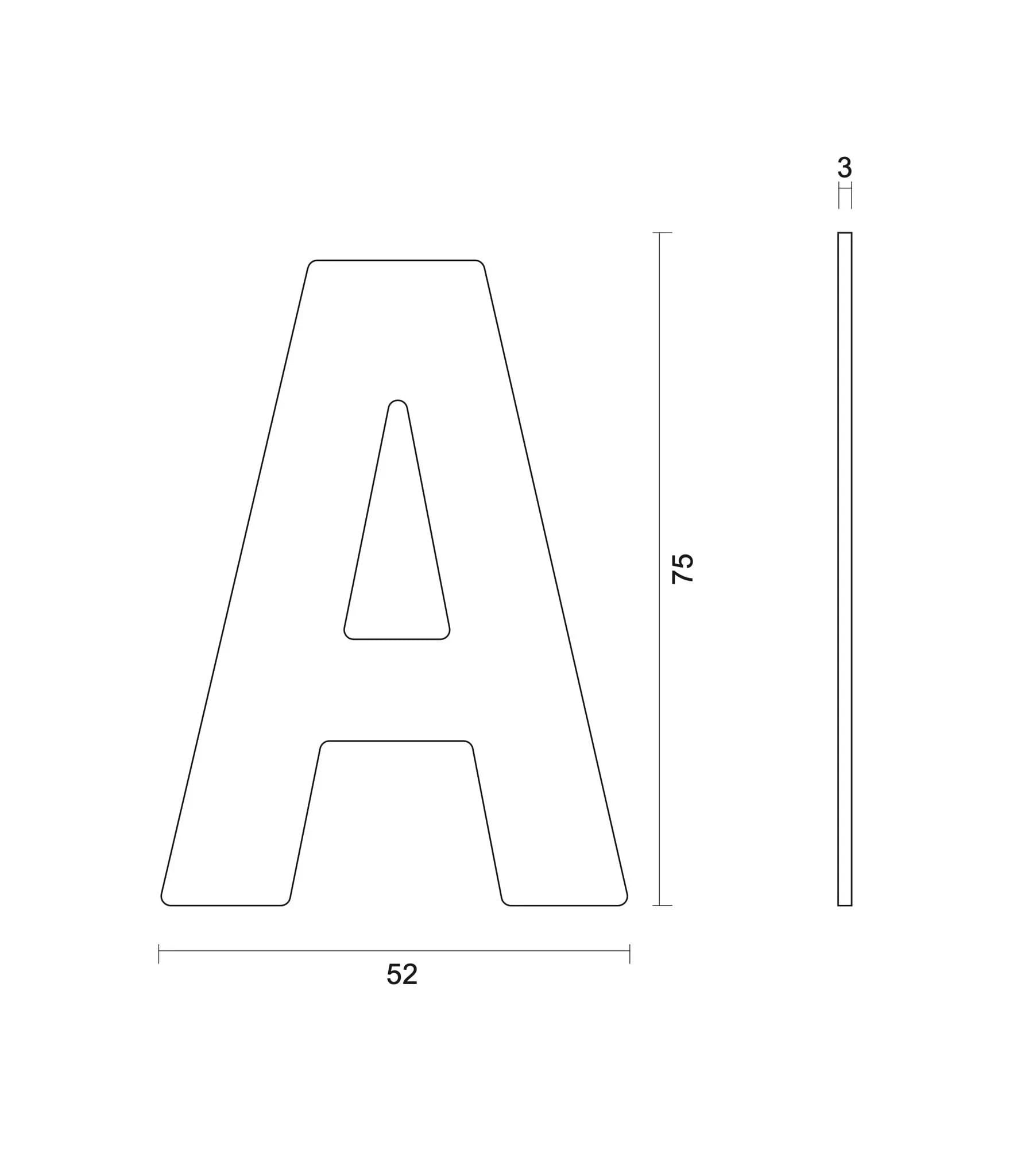hdd huisletter plat a zelfklevend 75mm zwart struc