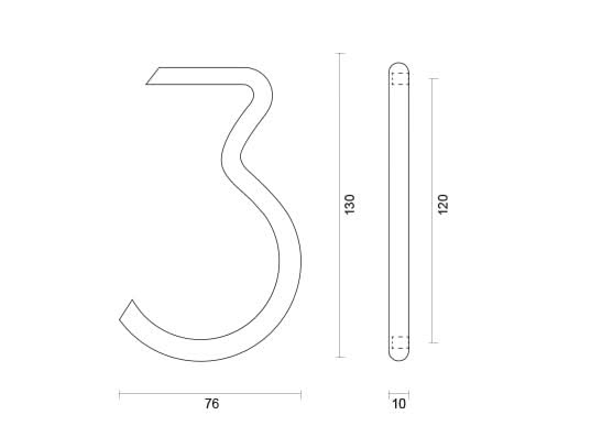 hdd huisnummer 3 mat goud rond 130mm