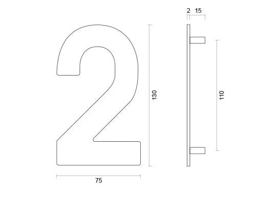 hdd rvs huisnummer 2 met een hoogte van 130mm (1)