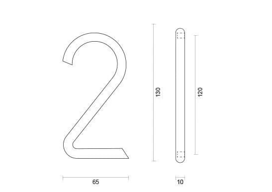 hdd rvs huisnummer 2 met een hoogte van 130mm