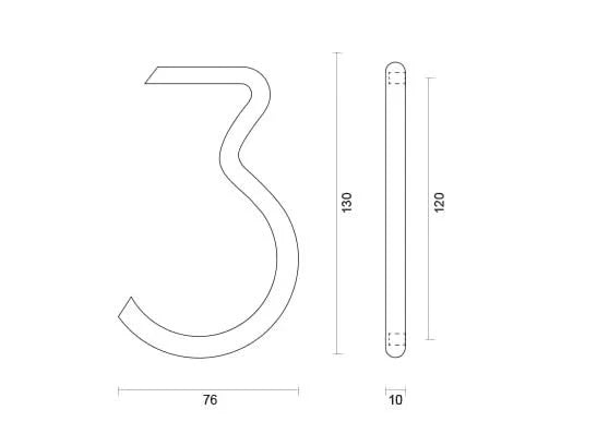 hdd rvs huisnummer 3 met een hoogte van 130mm