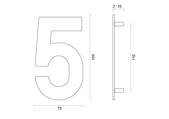 hdd rvs huisnummer 5 met een hoogte van 130mm