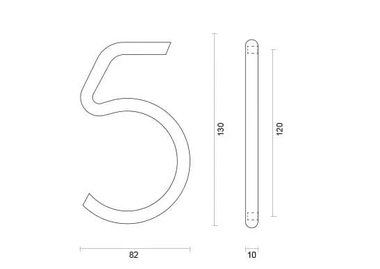 hdd rvs huisnummer 5 met een hoogte van 130mm