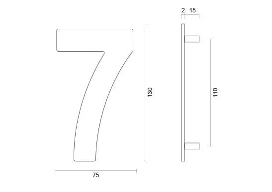 hdd rvs huisnummer 7 met een hoogte van 130mm