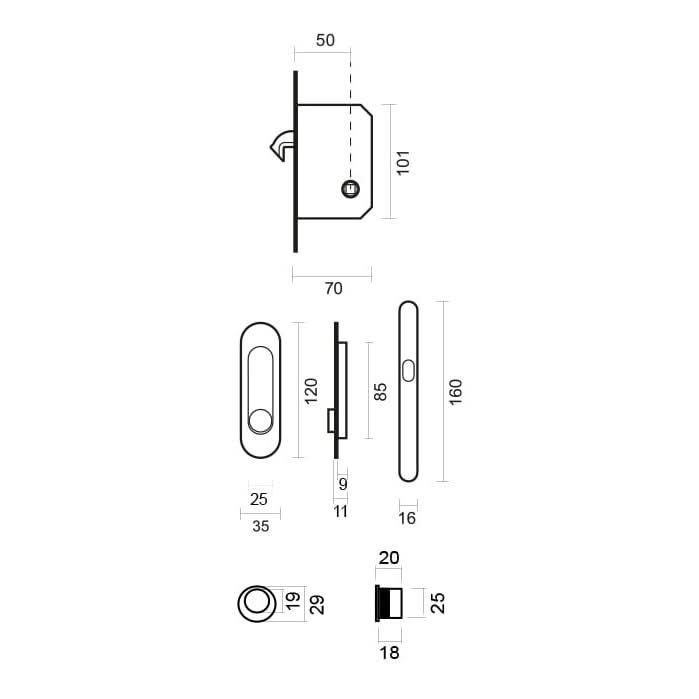HDD Pro Schuifdeurkom Inkapschelp Fra Ovaal Slot Brons
