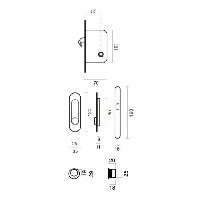HDD Pro Schuifdeurkom Inkapschelp Fra Ovaal Slot Inox Look
