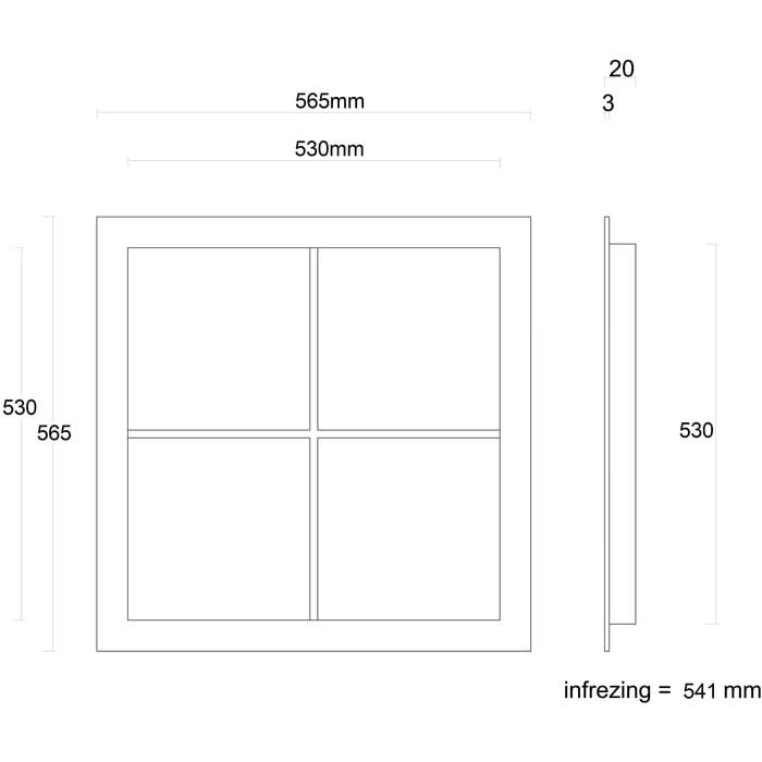 hdd vierkante patrijspoort retro 530 mm zwart 2