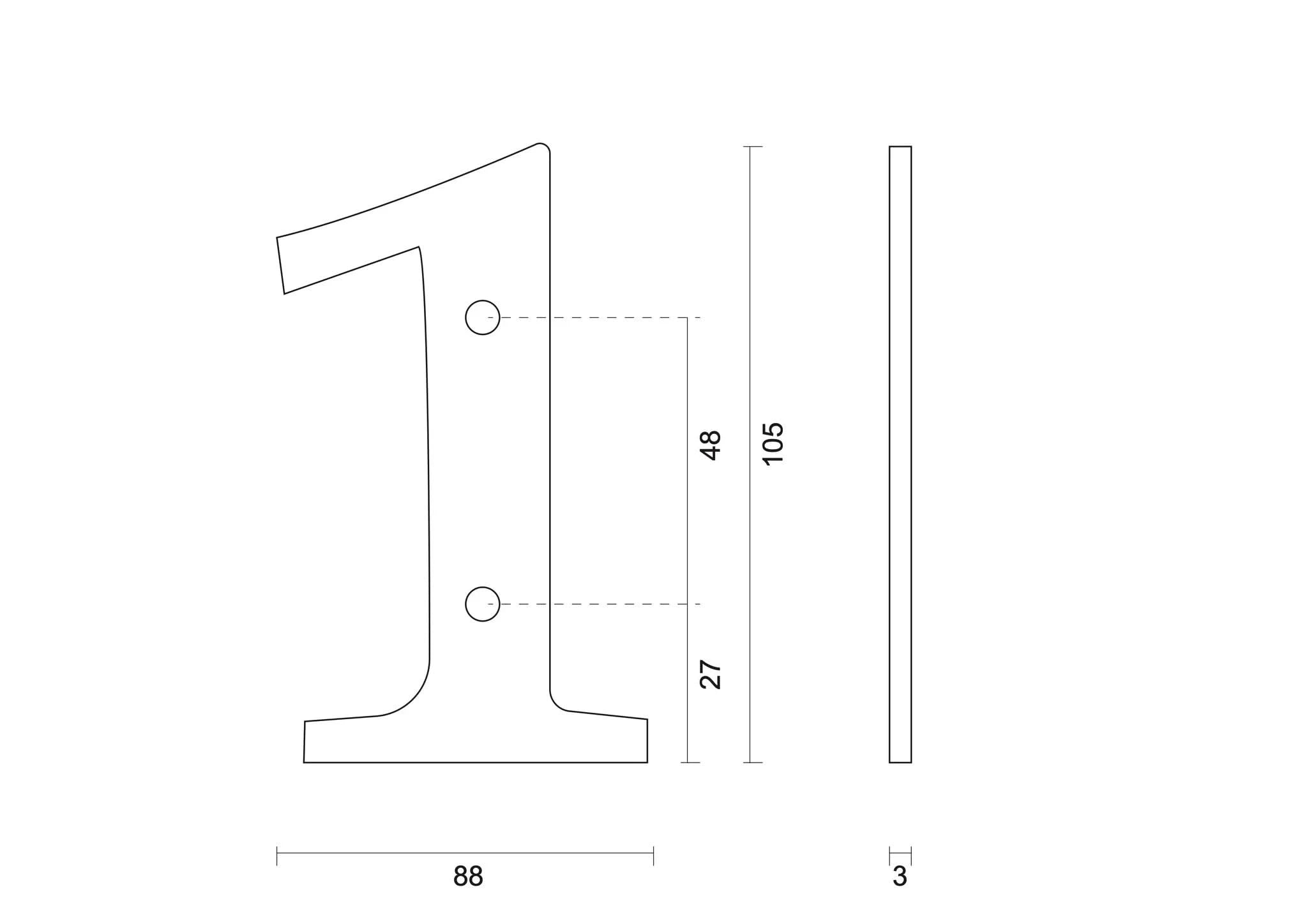 hdd zwart huisnummer 1 retro 105 mm zwart glad uv