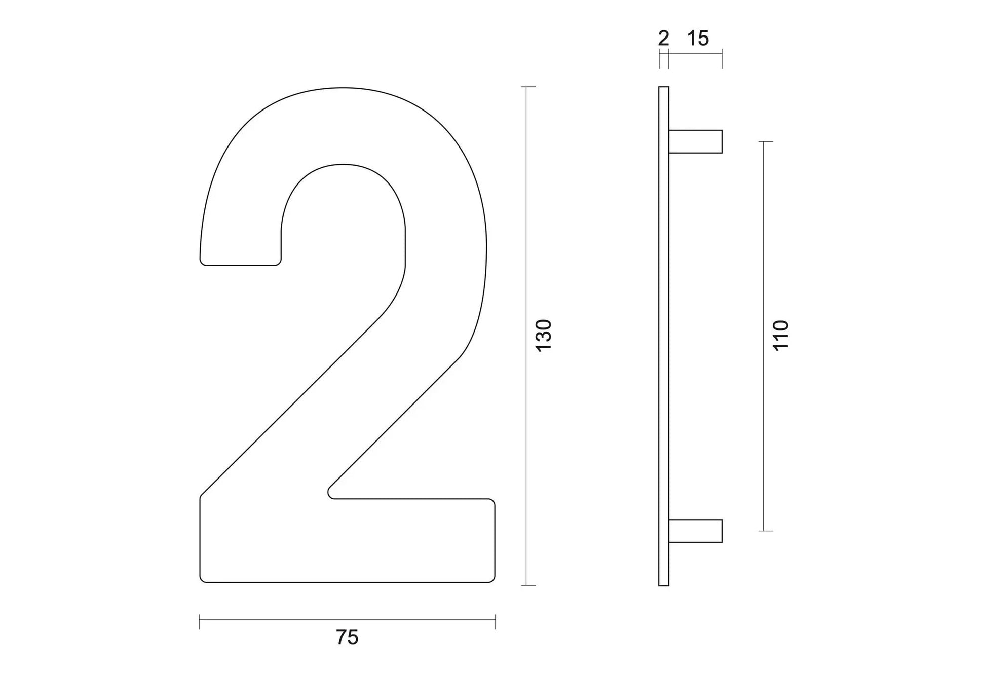 hdd zwart huisnummer 2 met een hoogte van 130 mm s
