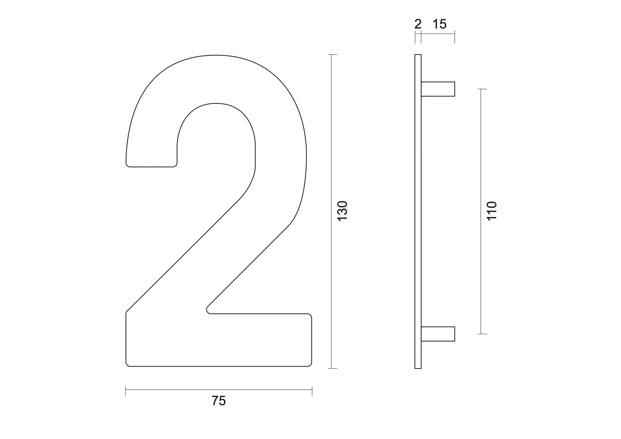 hdd zwart huisnummer 2 met een hoogte van 130 mm s