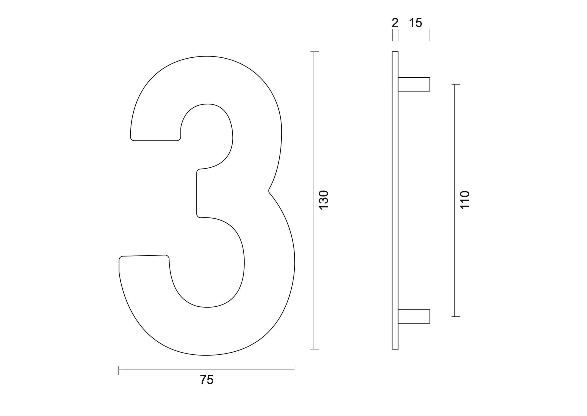 hdd zwart huisnummer 3 met een hoogte van 130 mm s