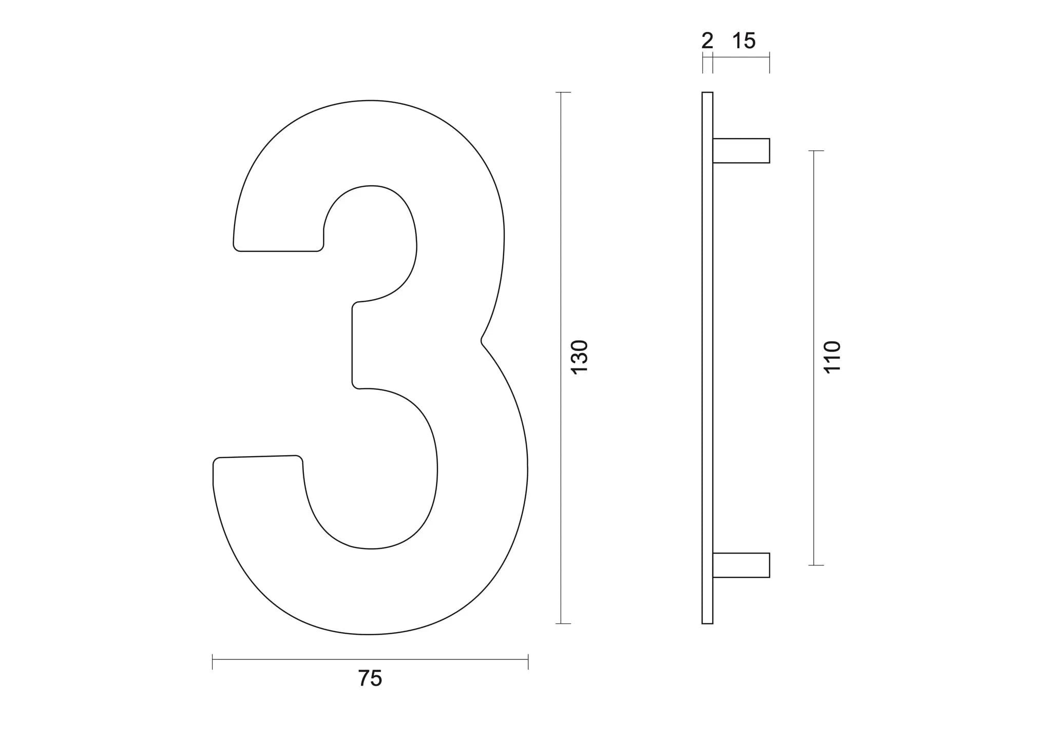 hdd zwart huisnummer 3 met een hoogte van 130 mm s