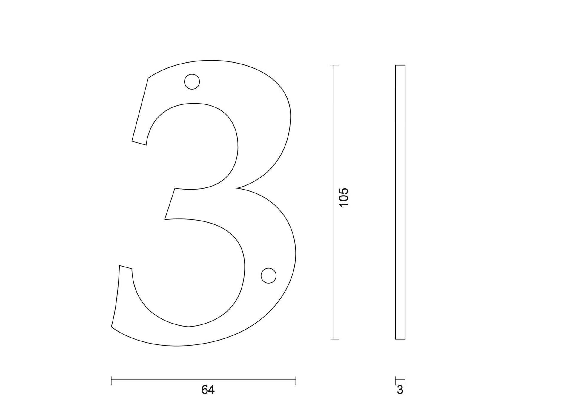 hdd zwart huisnummer 3 retro 105 mm zwart glad uv